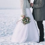 Wedding in winter. Snow. Bride and Groom.